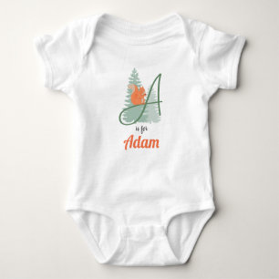 Adam Name Reveal Letter A Woodland Boy Eichhörnche Baby Strampler
