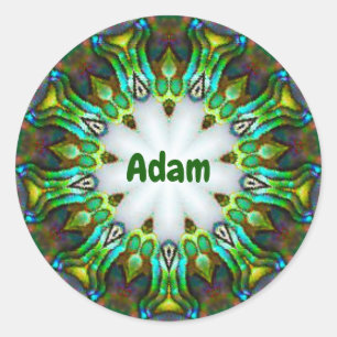 ADAM ~ Personalisierte Paua Muschel Fraktal ~ Runder Aufkleber