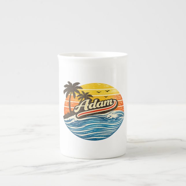 Adam Retro Sunset Name Design Prozellantasse (Vorderseite)
