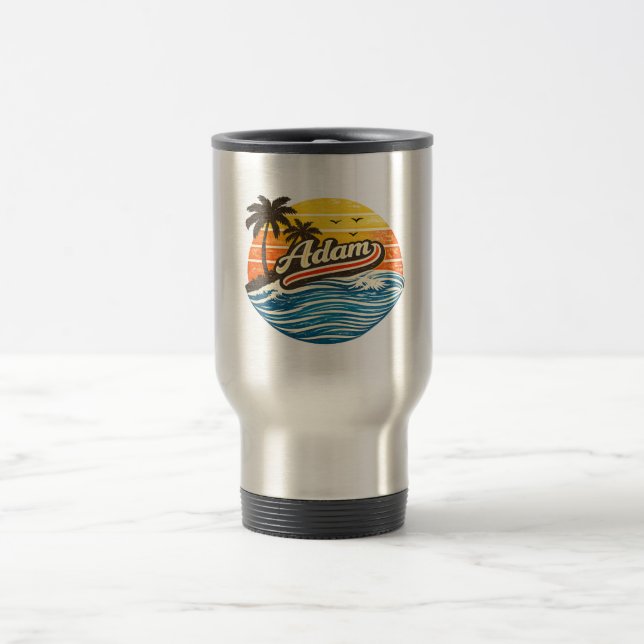 Adam Retro Sunset Name Design Reisebecher (Mittel)