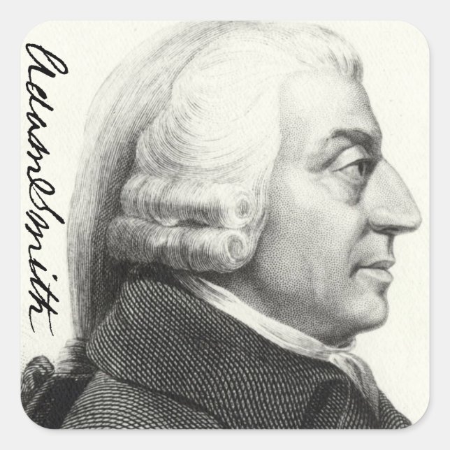Adam Smith Profil (mit Unterschrift) Quadratischer Aufkleber (Vorderseite)