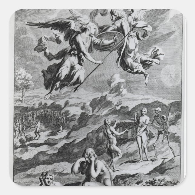 Adam und Eva nach dem Fall Quadratischer Aufkleber (Vorderseite)