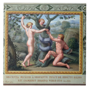 Adam und Eve mit der Schlange, Illustration von t Fliese