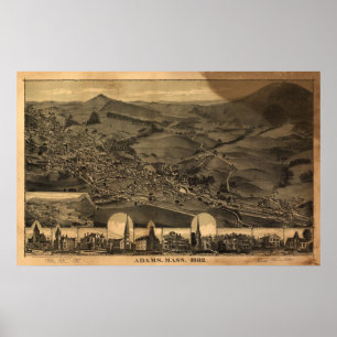 Adams Massachusetts 1882 Antique Panoramabalkarte Poster