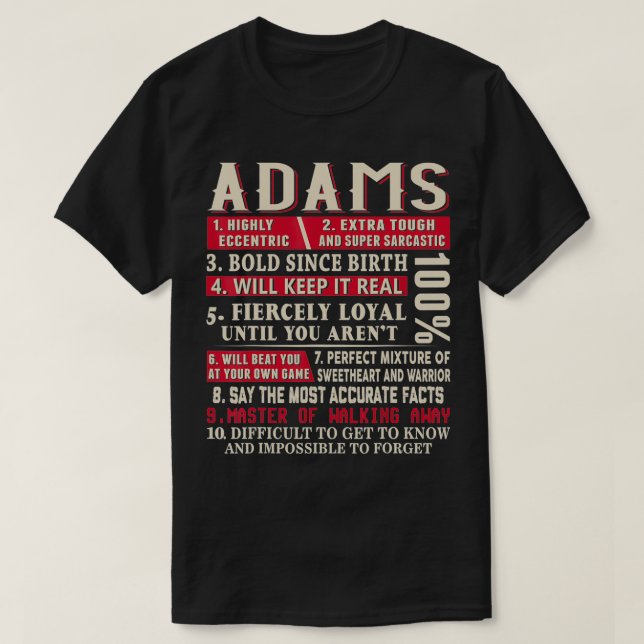 Adams Name Gift Adams  Adams Surname  T-Shirt (Design vorne)