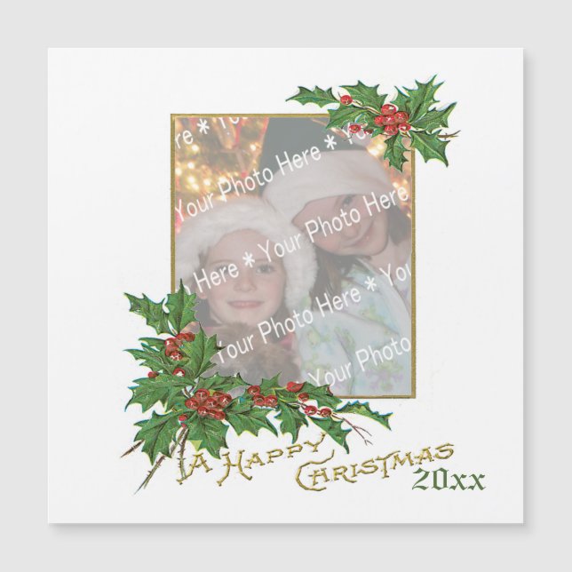 Add-A-Foto Vintag Happy Weihnachtskarte Magnetkarte (Vorderseite)