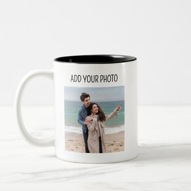 ADD Bild, Logo oder Text, Foto Geschenke Geburtsta Zweifarbige Tasse (Links)
