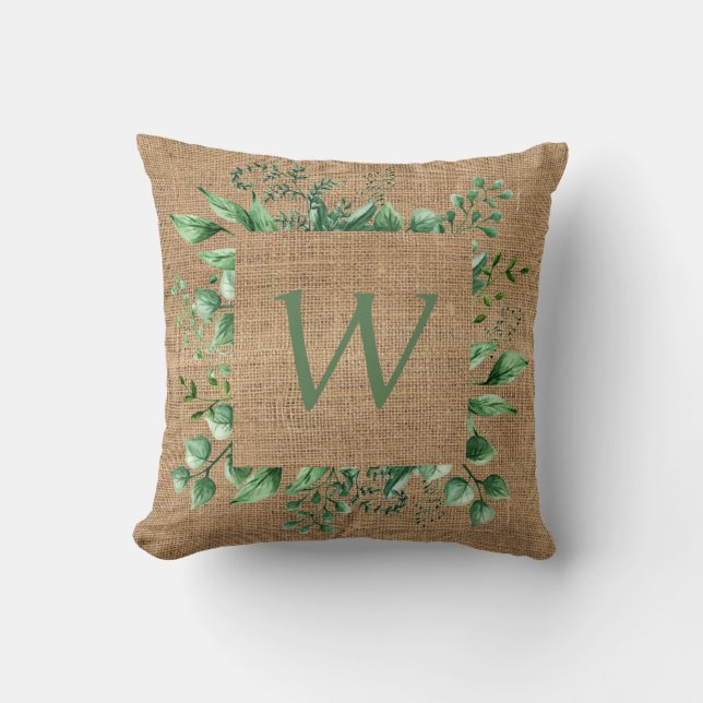 ADD-BRIEF - Monogram Greenery Burlap gedruckt Kissen (Vorderseite)