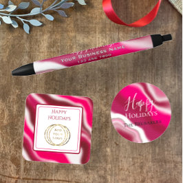 Add Business Logo Happy Holiday Candy Cane Red Quadratischer Aufkleber