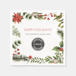 Add Business Logo Happy Holidays Berries Paper Serviette