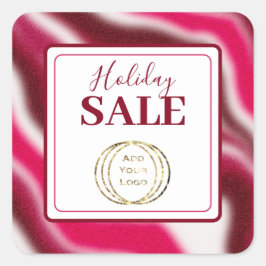 Add Business Logo Holiday Sale Candy Cane Red Quadratischer Aufkleber