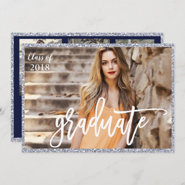 ADD FOTO - Abschluss Glitzer Einladung (Vorne/Hinten)