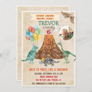 ADD FOTO - Dinosaurier Vulkan Geburtstag Einladung