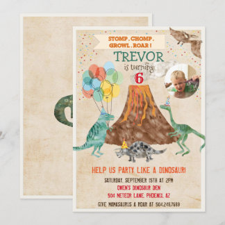 ADD FOTO - Dinosaurier Vulkan Geburtstag Einladung