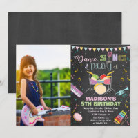 ADD FOTO - Girl Music Birthday Chalk Einladung