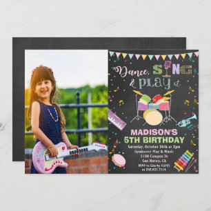 ADD FOTO - Girl Music Birthday Chalk Einladung