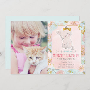 ADD FOTO - Niedlich Kitten Floral Geburtstagseinla Einladung