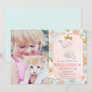 ADD FOTO - Niedlich Kitten Floral Geburtstagseinla Einladung