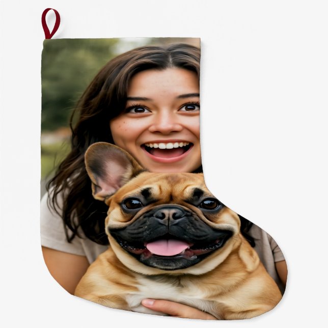 Add French Bulldog Photo Personalize Großer Weihnachtsstrumpf (Vorderseite)