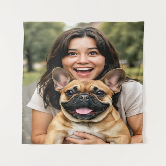 Add French Bulldog Photo Personalize Wandteppich (Vorderseite)