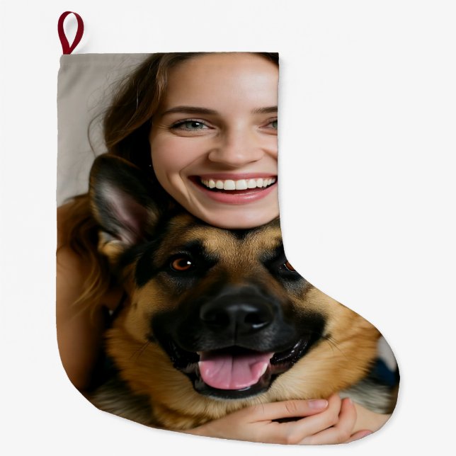 Add German Shepherd Photo Personalize Großer Weihnachtsstrumpf (Vorderseite)
