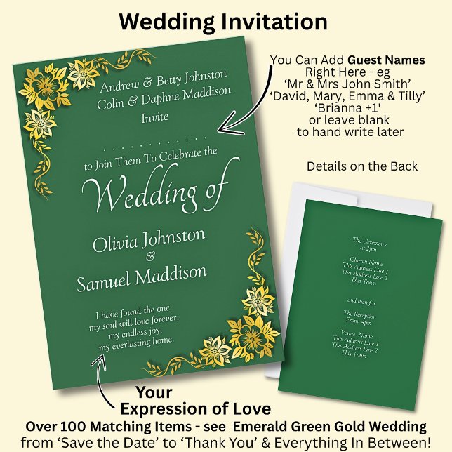 Add Guest Name Purple Emerald Green & Gold Wedding Einladung (Von Creator hochgeladen)