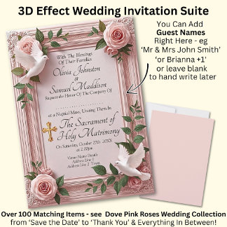 Add Guest Names, Doves and Pink Roses Invitation Einladung