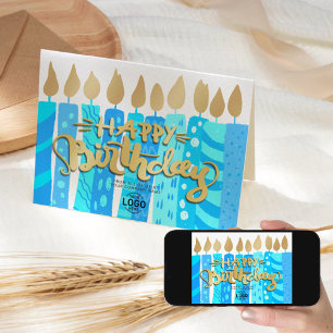Add Logo Fun Blue Candles Business Happy Birthday Karte