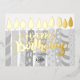 Add Logo Fun Gray Candles Business Happy Birthday Folien Feiertagspostkarte
