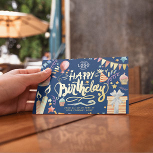 Add Logo Fun Party Navy Blue Corporate Geburtstag Folieneinladung
