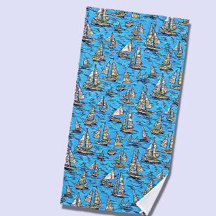 Add Name, Abstract Sailing Boats on Blue Seas Strandtuch