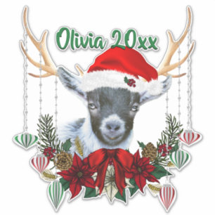 ADD NAME - Adorable Christmas Pygmy Goat Kid Aufkleber