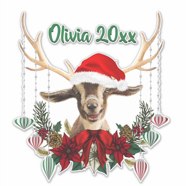 ADD NAME - Adorable Christmas Toggenburg Ziege Kin Aufkleber (Vorderseite)