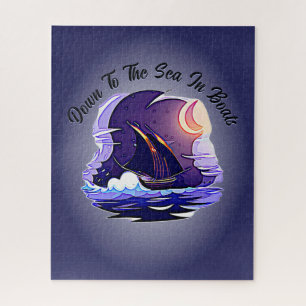 Add Name Ihr Text, Segelschiff, Wolken Mond Blau Puzzle