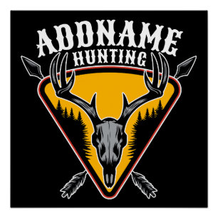 ADD NAME Junter Elk Skull Big Antlers Hirsche Jagd Poster