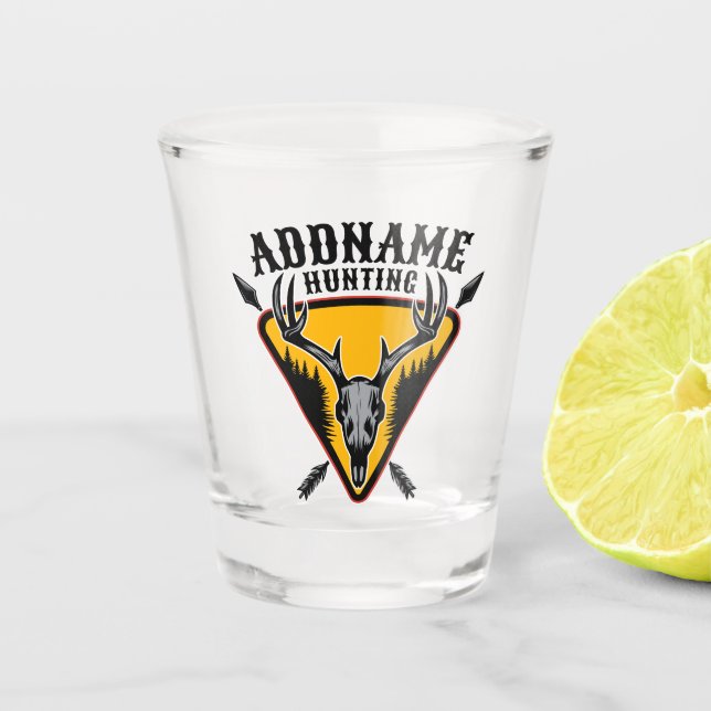 ADD NAME Junter Elk Skull Big Antlers Hirsche Jagd Schnapsglas (Vorderseite)