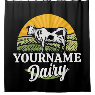 ADD NAME Sunset Dairy Farm Grazing Holstein Kuh Duschvorhang