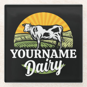 ADD NAME Sunset Dairy Farm Grazing Holstein Kuh Glasuntersetzer
