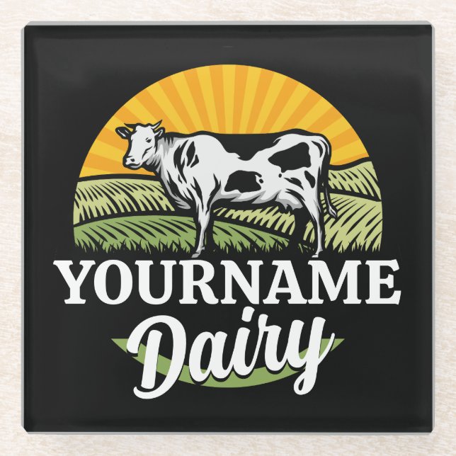 ADD NAME Sunset Dairy Farm Grazing Holstein Kuh Glasuntersetzer (Vorderseite)