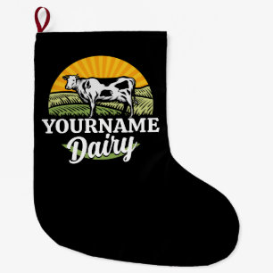 ADD NAME Sunset Dairy Farm Grazing Holstein Kuh Großer Weihnachtsstrumpf