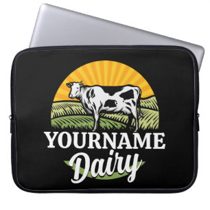 ADD NAME Sunset Dairy Farm Grazing Holstein Kuh Laptopschutzhülle