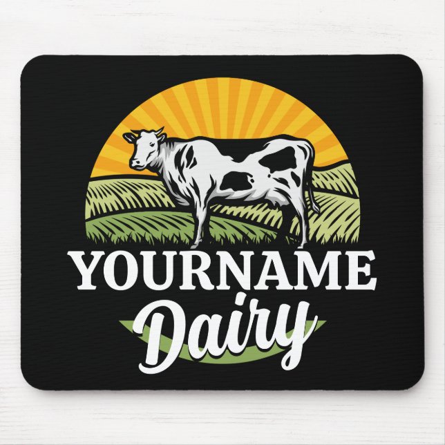 ADD NAME Sunset Dairy Farm Grazing Holstein Kuh Mousepad (Vorne)