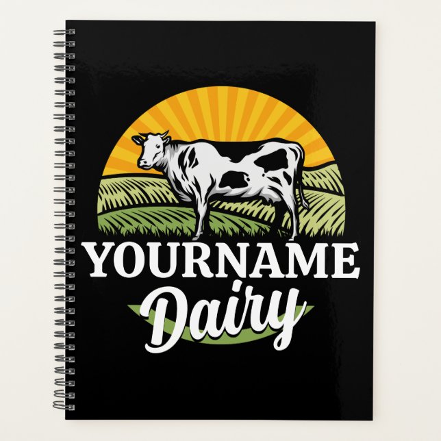 ADD NAME Sunset Dairy Farm Grazing Holstein Kuh Planer (Vorderseite)