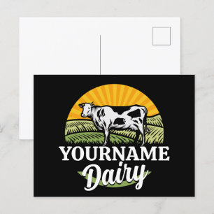 ADD NAME Sunset Dairy Farm Grazing Holstein Kuh Postkarte