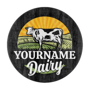 ADD NAME Sunset Dairy Farm Grazing Holstein Kuh Schneidebrett