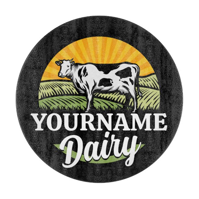 ADD NAME Sunset Dairy Farm Grazing Holstein Kuh Schneidebrett (Vorderseite)