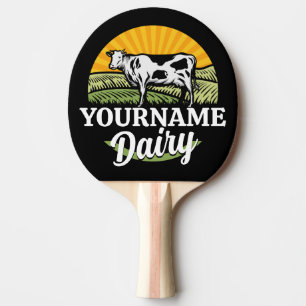 ADD NAME Sunset Dairy Farm Grazing Holstein Kuh Tischtennis Schläger