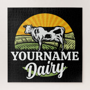 ADD NAME Sunset Dairy Farm Weidende Holstein-Kuh Puzzle