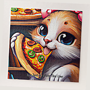 Add Name Text, Funny Cat Eating Pizza Puzzle