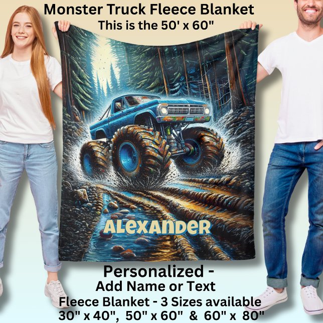 Add Name Text, Monster Truck in Forest Fleecedecke (Von Creator hochgeladen)